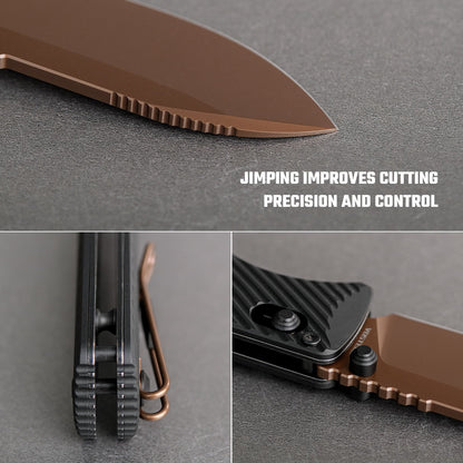 Vosteed Vombat A4107 - 2.92" M390 Copper Dune Drop Point Blade, Black Aluminium Handle
