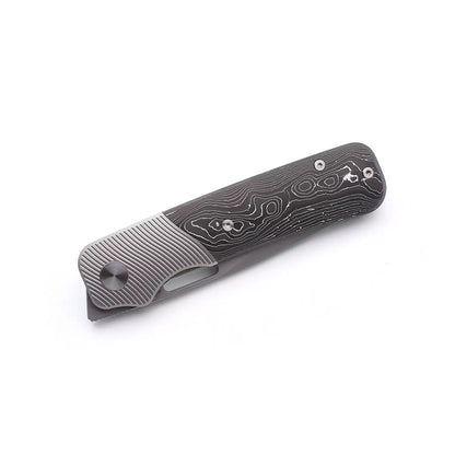 Miguron Ameight Knives Flix II - 3.25" S90V Blade, Silver Carbon Fibre Titanium Handle