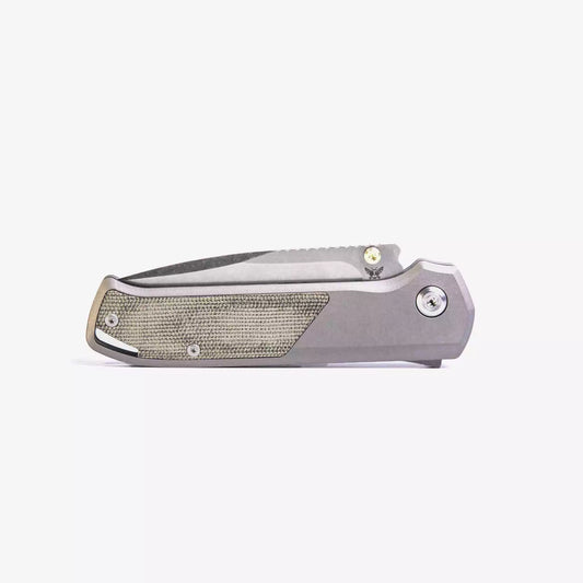Flytanium Arcade FLY-1255 - 3.2" S35VN Stonewashed Drop Point Blade, Gunmetal Aluminium Handles