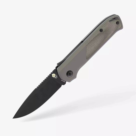 Flytanium Arcade FLY-1256 - 3.2" S35VN Black DLC Drop Point Blade, Gunmetal Aluminium Handles