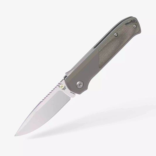 Flytanium Arcade FLY-1255 - 3.2" S35VN Stonewashed Drop Point Blade, Gunmetal Aluminium Handles