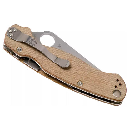 Spyderco Para Military 2 'Cru-Carta' C81MPCW2 - 3.47" CruWear Satin Blade, Brown Canvas Micarta