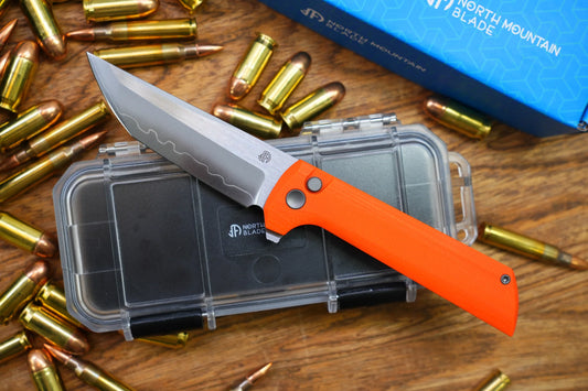 North Mountain Blade Chop 2 G10 - 3.4" SLD-Magic Steel San Mai Tanto Blade, Orange G10 Handle
