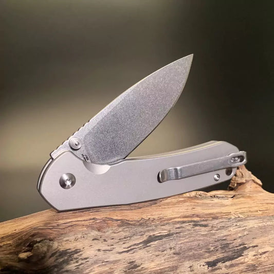 CJRB Pyrite Titanium - 3.11" AR-RPM9 Stonewash Drop Point Blade, Titanium Handles - J1925T-AR