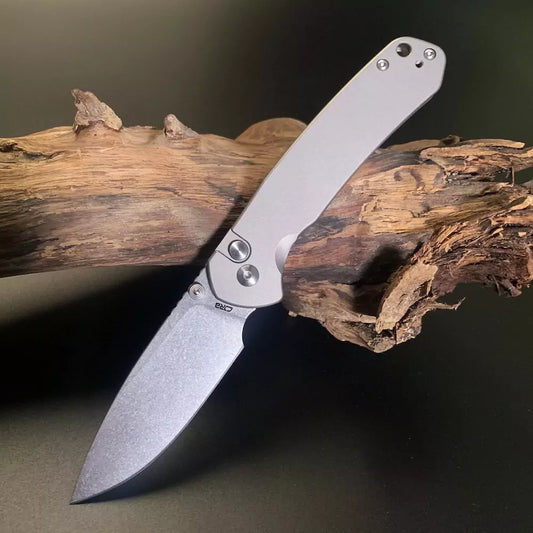 CJRB Pyrite Titanium - 3.11" AR-RPM9 Stonewash Drop Point Blade, Titanium Handles - J1925T-AR