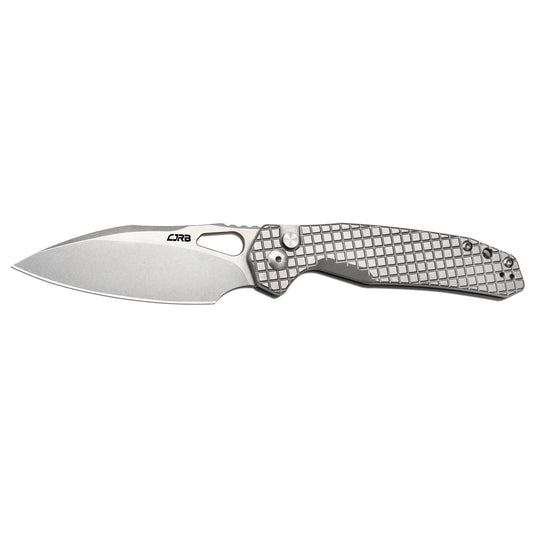 CJRB Frack Frag - 3.9" AR-RPM9 Stonewashed Drop Point Blade, Grey Frag Steel Handles - J1931FST