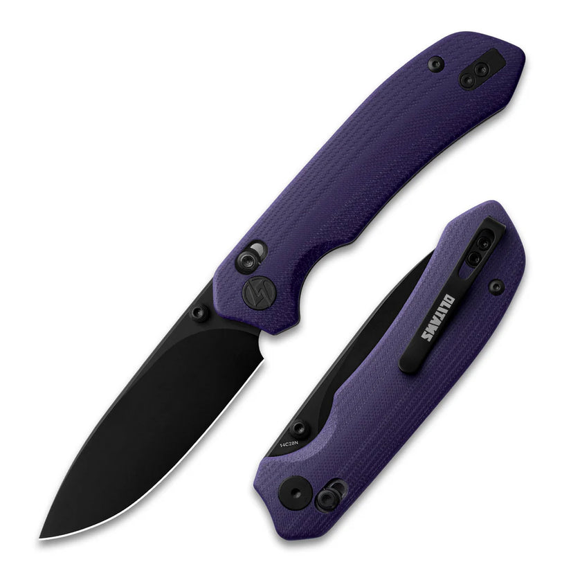 Olitans G031 - 3.3" 14C28N Black Blade, Purple G10 Handle