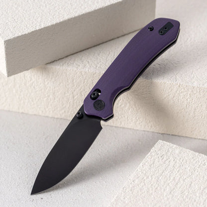 Olitans G031 - 3.3" 14C28N Black Blade, Purple G10 Handle