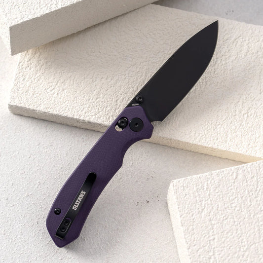 Olitans G031 - 3.3" 14C28N Black Blade, Purple G10 Handle