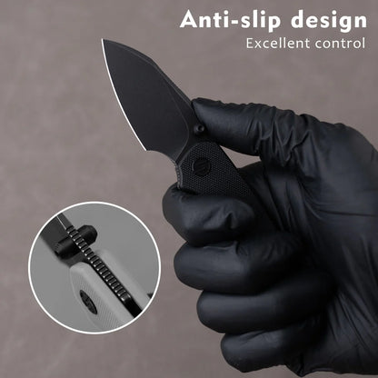 Olitans G057-BB - 2.36" 14C28N Black Stonewashed Blade, Black G10 Handle