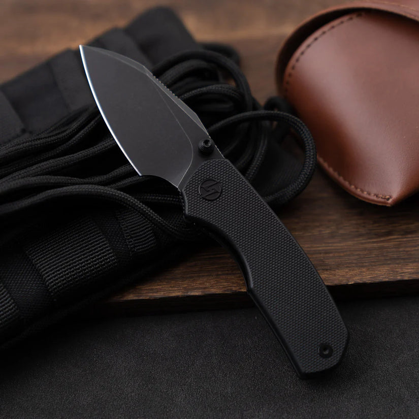 Olitans G057-BB - 2.36" 14C28N Black Stonewashed Blade, Black G10 Handle