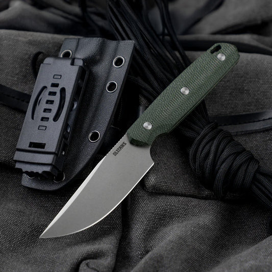 Olitans Fixed Blade G063 - 3.46" 14C28N Stonewashed Blade, Green Micarta Handle