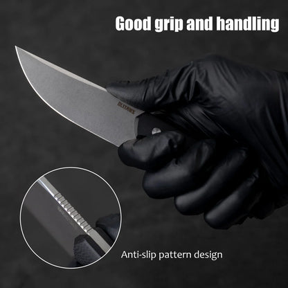 Olitans Fixed Blade G063 - 3.46" 14C28N Stonewashed Blade, Green Micarta Handle