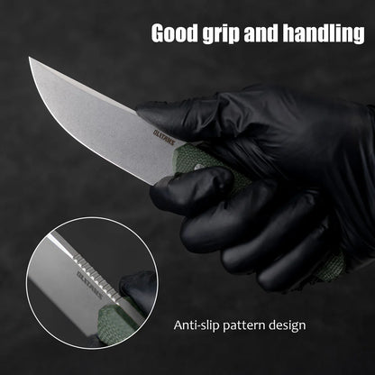 Olitans Fixed Blade G063 - 3.46" 14C28N Stonewashed Blade, Green Micarta Handle