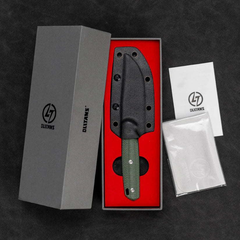 Olitans Fixed Blade G063 - 3.46" 14C28N Stonewashed Blade, Green Micarta Handle