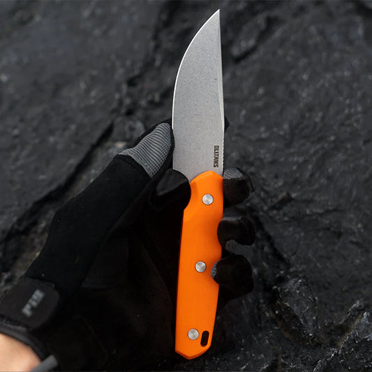 Olitans Fixed Blade G063 - 3.46" 14C28N Stonewashed Blade, Orange G10 Handle