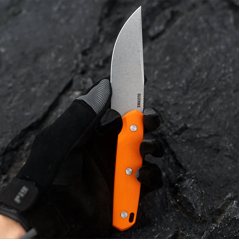 Olitans Fixed Blade G063 - 3.46" 14C28N Stonewashed Blade, Orange G10 Handle