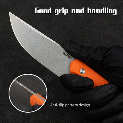 Olitans Fixed Blade G063 - 3.46" 14C28N Stonewashed Blade, Orange G10 Handle