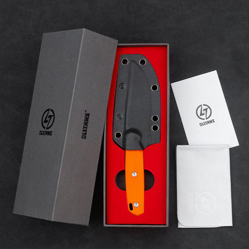 Olitans Fixed Blade G063 - 3.46" 14C28N Stonewashed Blade, Orange G10 Handle