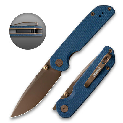 Olitans Lemon Shark G071 - 3.27" 10Cr15Mov Rose Gold Blade, Blue MIcarta Handle