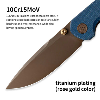 Olitans Lemon Shark G071 - 3.27" 10Cr15Mov Rose Gold Blade, Blue MIcarta Handle