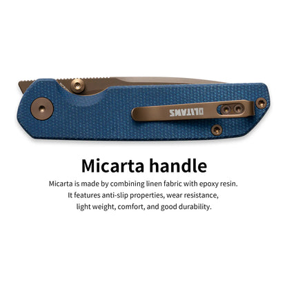 Olitans Lemon Shark G071 - 3.27" 10Cr15Mov Rose Gold Blade, Blue MIcarta Handle