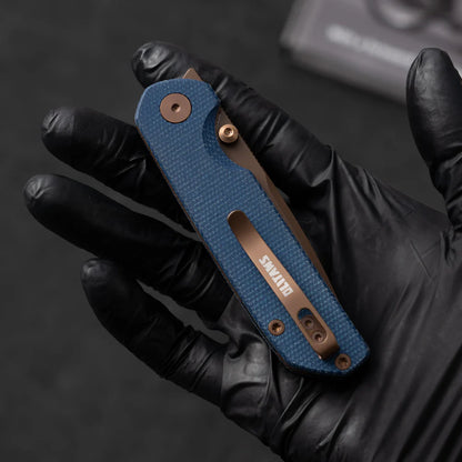 Olitans Lemon Shark G071 - 3.27" 10Cr15Mov Rose Gold Blade, Blue MIcarta Handle