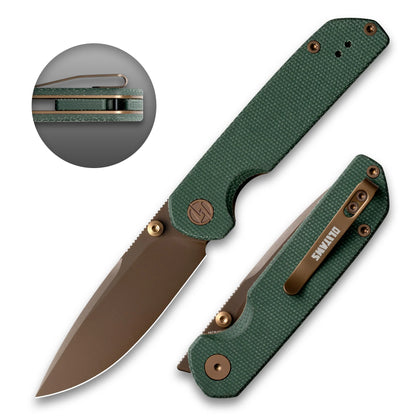 Olitans Lemon Shark G071 - 3.27" 10Cr15Mov Rose Gold Blade, Green Micarta Handle