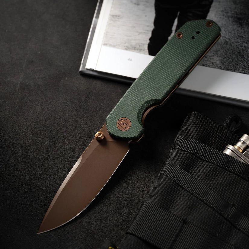Olitans Lemon Shark G071 - 3.27" 10Cr15Mov Rose Gold Blade, Green Micarta Handle
