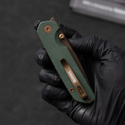 Olitans Lemon Shark G071 - 3.27" 10Cr15Mov Rose Gold Blade, Green Micarta Handle