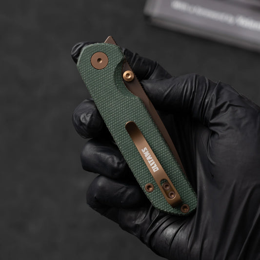 Olitans Lemon Shark G071 - 3.27" 10Cr15Mov Rose Gold Blade, Green Micarta Handle
