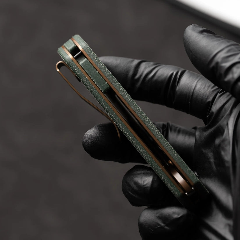 Olitans Lemon Shark G071 - 3.27" 10Cr15Mov Rose Gold Blade, Green Micarta Handle