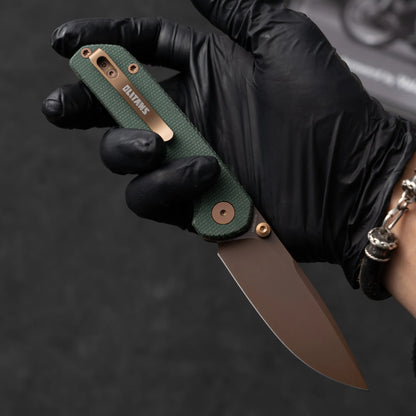 Olitans Lemon Shark G071 - 3.27" 10Cr15Mov Rose Gold Blade, Green Micarta Handle