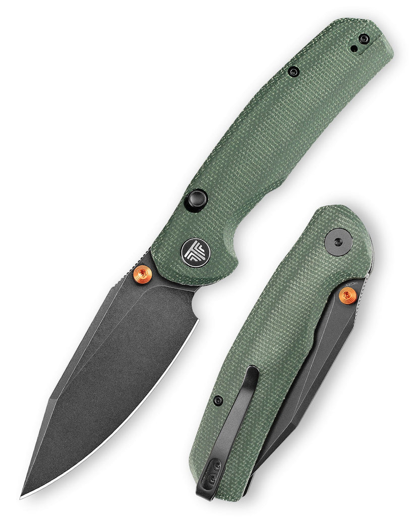 Trivisa Hornet Pro-GM - 3.34" 14C28N Black Stonewashed Blade, Green Micarta Handle, Button Liner Lock