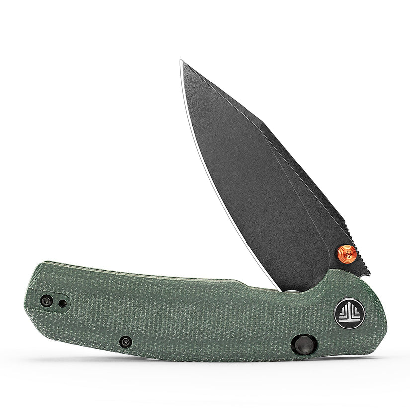 Trivisa Hornet Pro-GM - 3.34" 14C28N Black Stonewashed Blade, Green Micarta Handle, Button Liner Lock