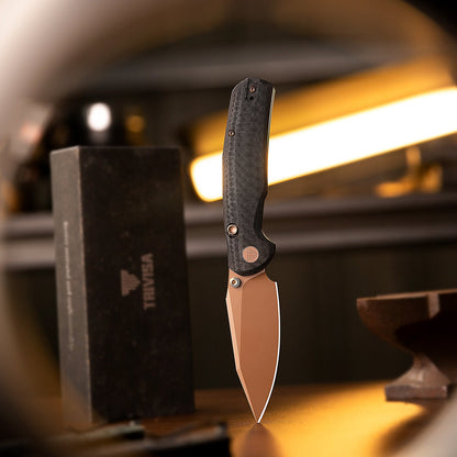 Trivisa Hornet Pro-CG - 3.34" 14C28N Rose Gold PVD Blade, Carbon Fibre G10 Handle, Button Liner Lock