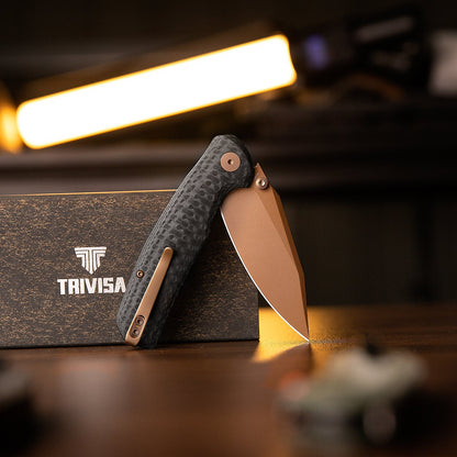 Trivisa Hornet Pro-CG - 3.34" 14C28N Rose Gold PVD Blade, Carbon Fibre G10 Handle, Button Liner Lock