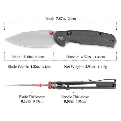 Trivisa Hornet Pro-BM - 3.34" 14C28N Stonewashed Blade, Black Micarta Handle, Button Liner Lock
