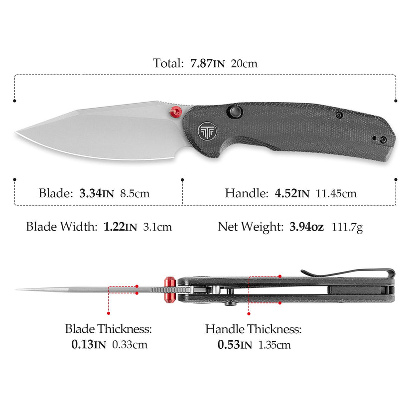 Trivisa Hornet Pro-BM - 3.34" 14C28N Stonewashed Blade, Black Micarta Handle, Button Liner Lock