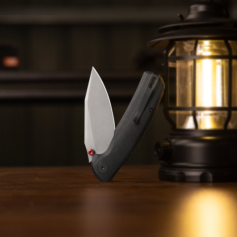 Trivisa Hornet Pro-BM - 3.34" 14C28N Stonewashed Blade, Black Micarta Handle, Button Liner Lock