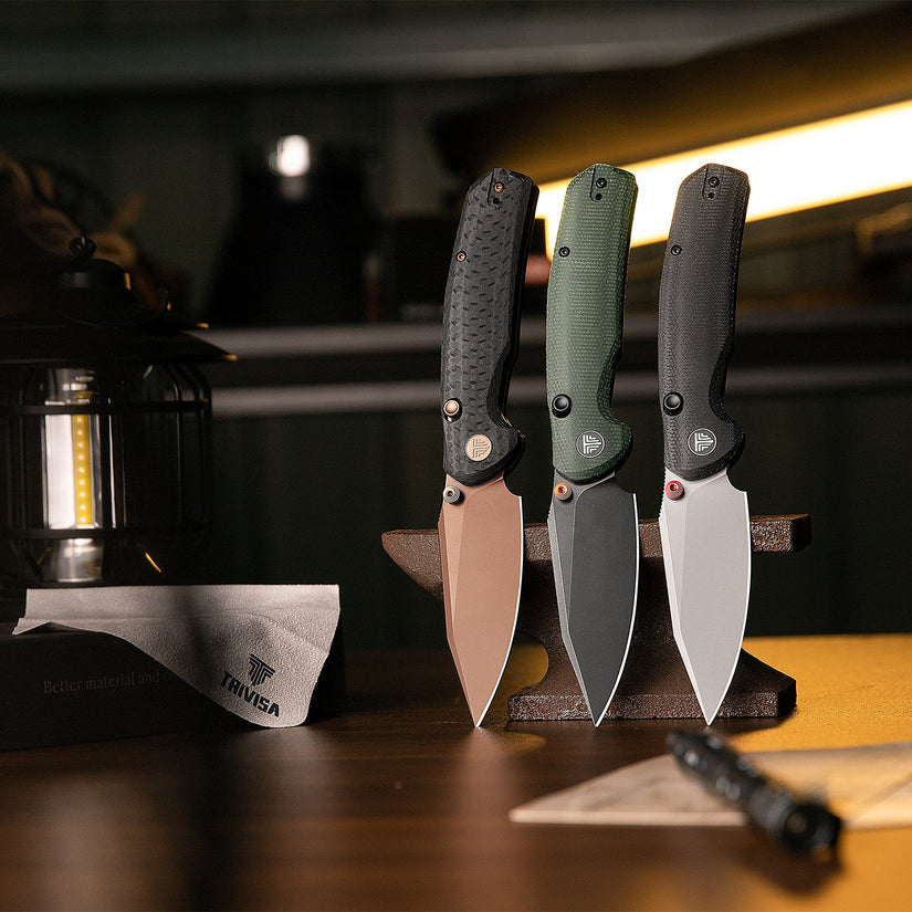 Trivisa Hornet Pro-BM - 3.34" 14C28N Stonewashed Blade, Black Micarta Handle, Button Liner Lock