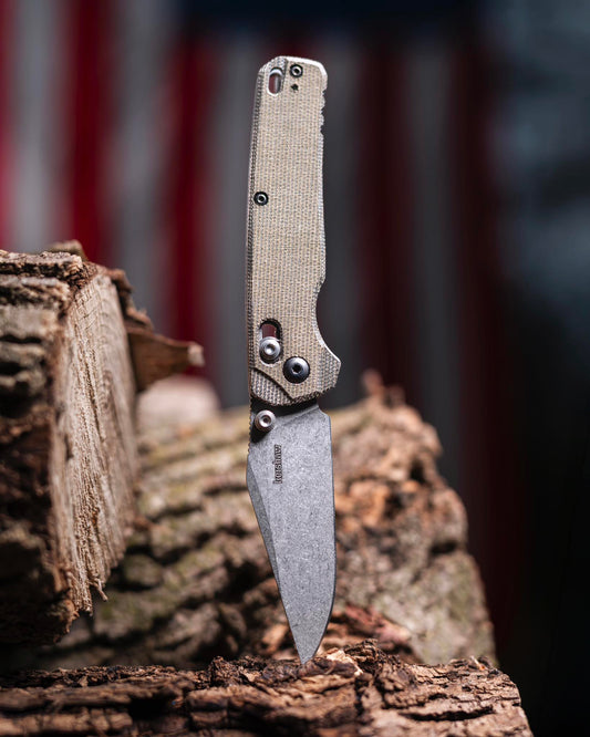 Kershaw Bel Air Clip Point - 3" MagnaCut Stonewash Blade, Olive Micarta Handles - 6106