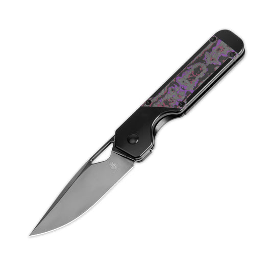 Kizer Militaw - 3.35" S45VN Polished Black DLC Blade, Purple Haze Fatcarbon Titanium Handle - Ki3634A2
