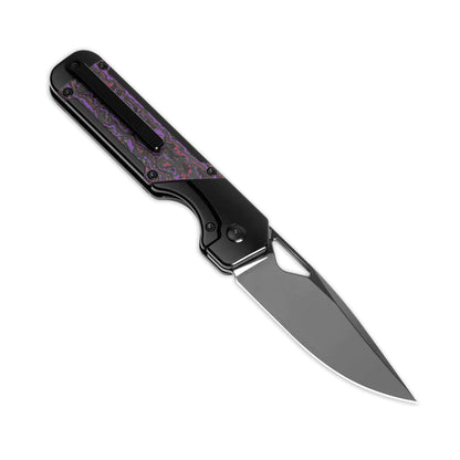Kizer Militaw - 3.35" S45VN Polished Black DLC Blade, Purple Haze Fatcarbon Titanium Handle - Ki3634A2
