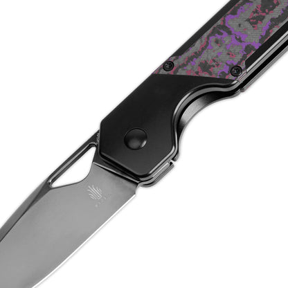 Kizer Militaw - 3.35" S45VN Polished Black DLC Blade, Purple Haze Fatcarbon Titanium Handle - Ki3634A2