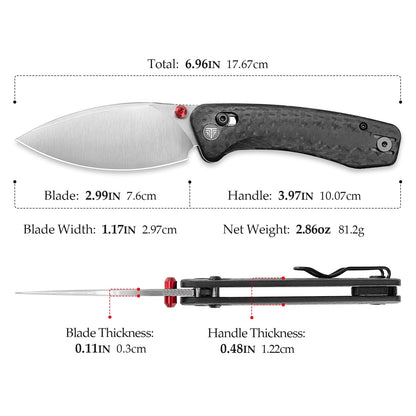 Trivisa Koala Plus-CG - 2.99" 14C28N Stonewashed Blade, Carbon Fibre G10 Handle