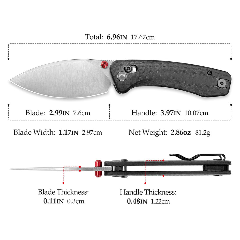 Trivisa Koala Plus-CG - 2.99" 14C28N Stonewashed Blade, Carbon Fibre G10 Handle