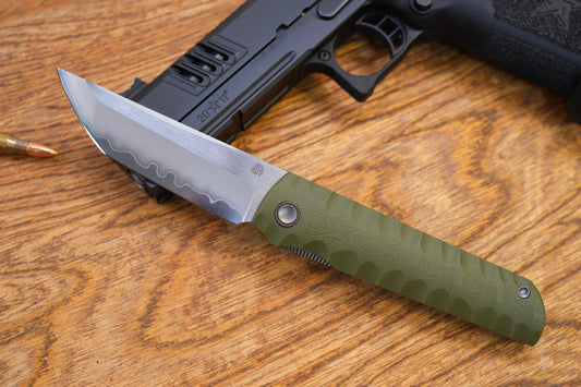 North Mountain Blade Kick Stop Chop Plus - 4" SLD-Magic Steel San Mai Tanto Blade, Green G10 Handle