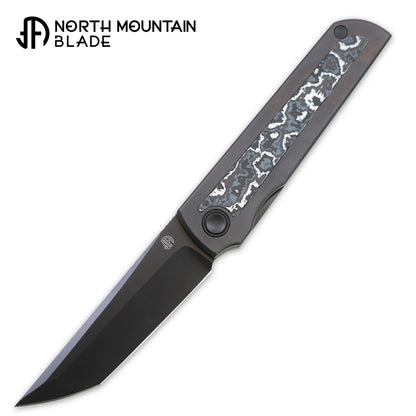 North Mountain Blade Chop Kick Stop Ti - 3.5" M390 DLC Tanto Blade, DLC Titanium with Ceramic Carbon Fibre Inlay Handle