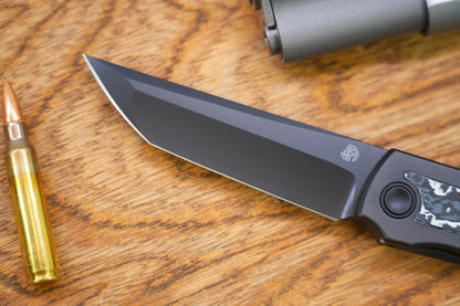 North Mountain Blade Chop Kick Stop Ti - 3.5" M390 DLC Tanto Blade, DLC Titanium with Ceramic Carbon Fibre Inlay Handle